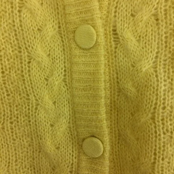 RE_L Womens Cropped Cardigan Sweater Cable Knit Wool Blend Button Up Yellow - Picture 2 of 6
